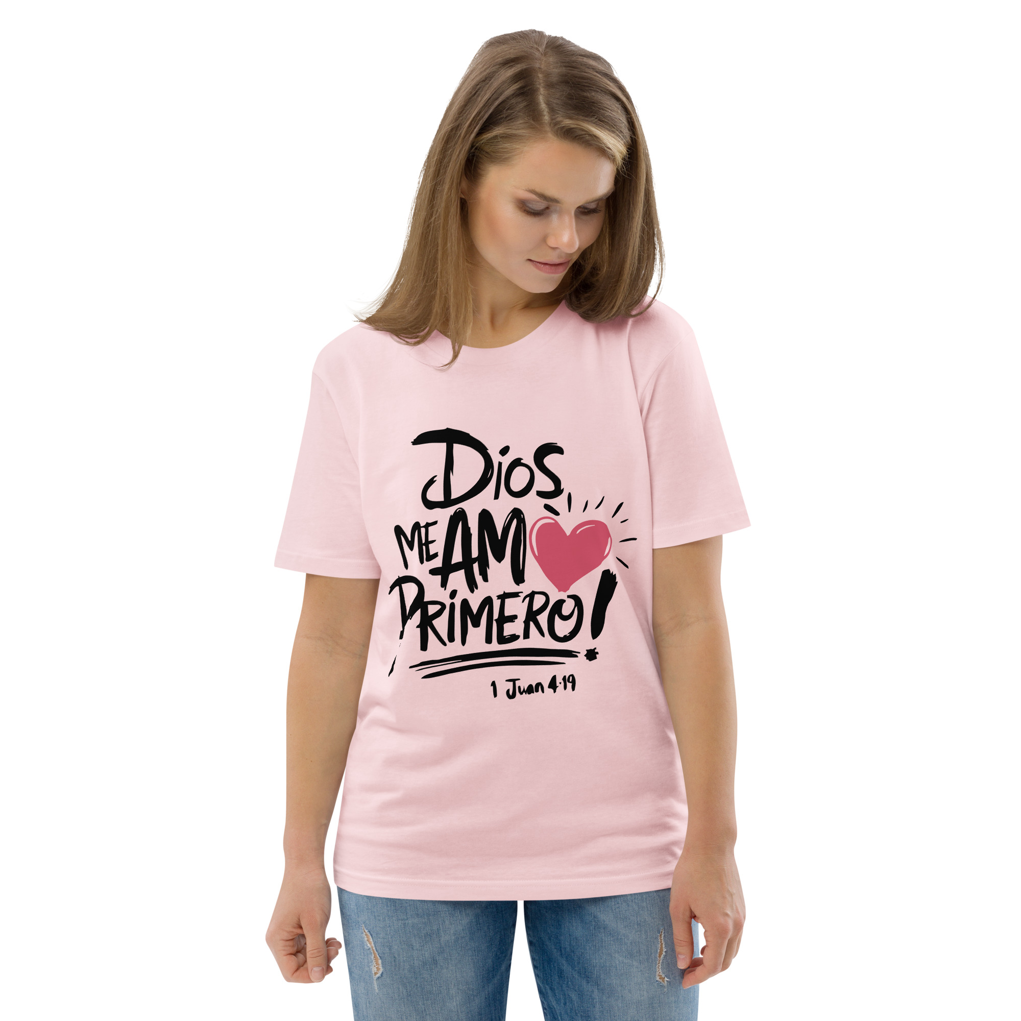 Dios me amó – Unisex Algodón Orgánico, light - Imagen 2